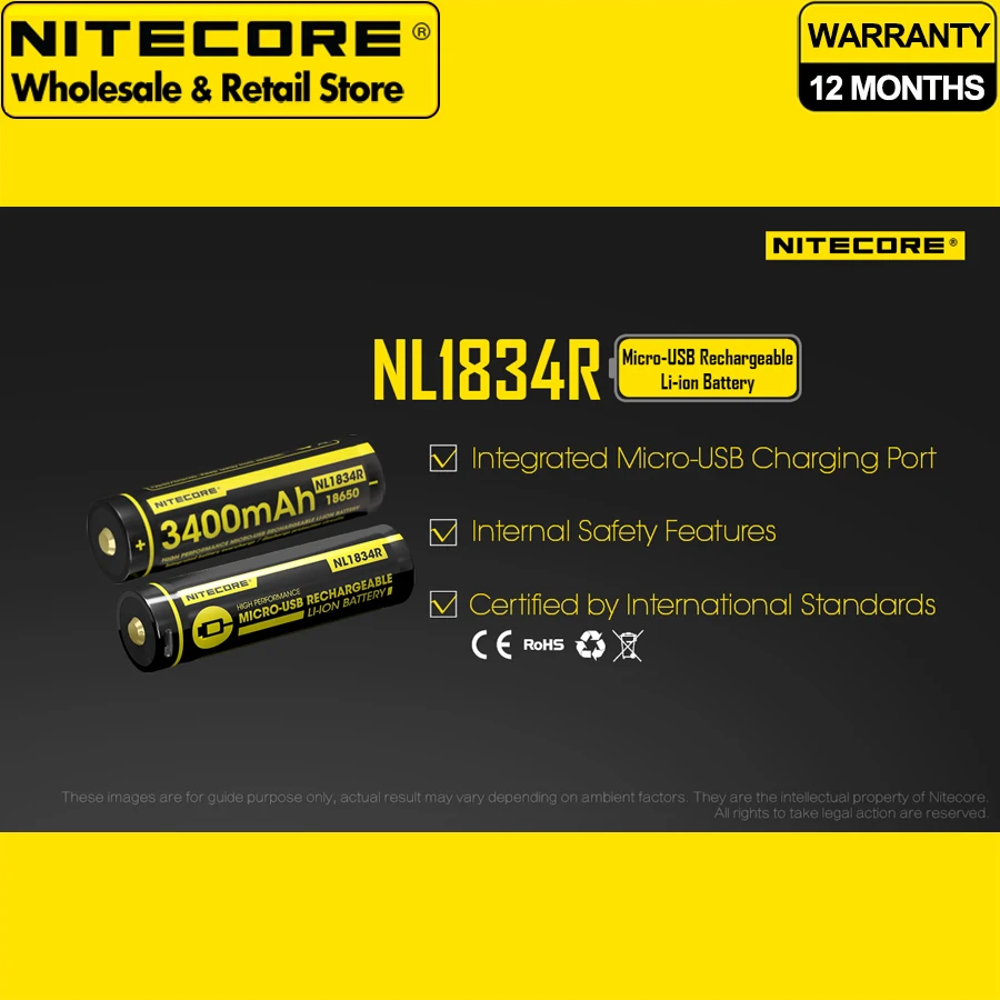 

NITECORE NL1834R 3400 мАч Micro-USB литий-ионная аккумуляторная батарея 18650 с портом для зарядки