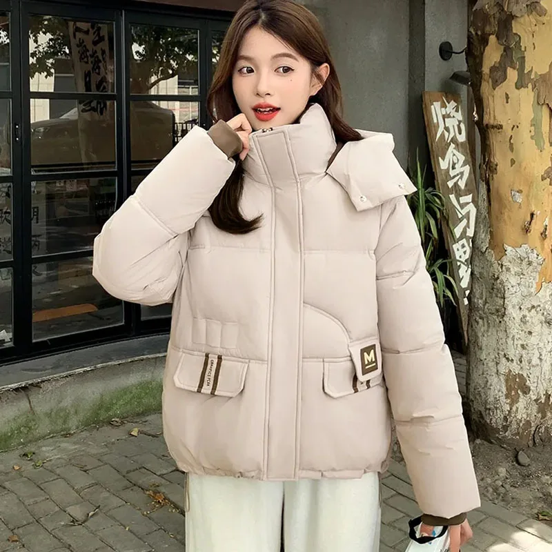New Female Short Cotton-Padded Jacket, Winter Thicke Warm Down Cotton Coat, Women's Korean Loose Hooded Parker Quilted Jackets