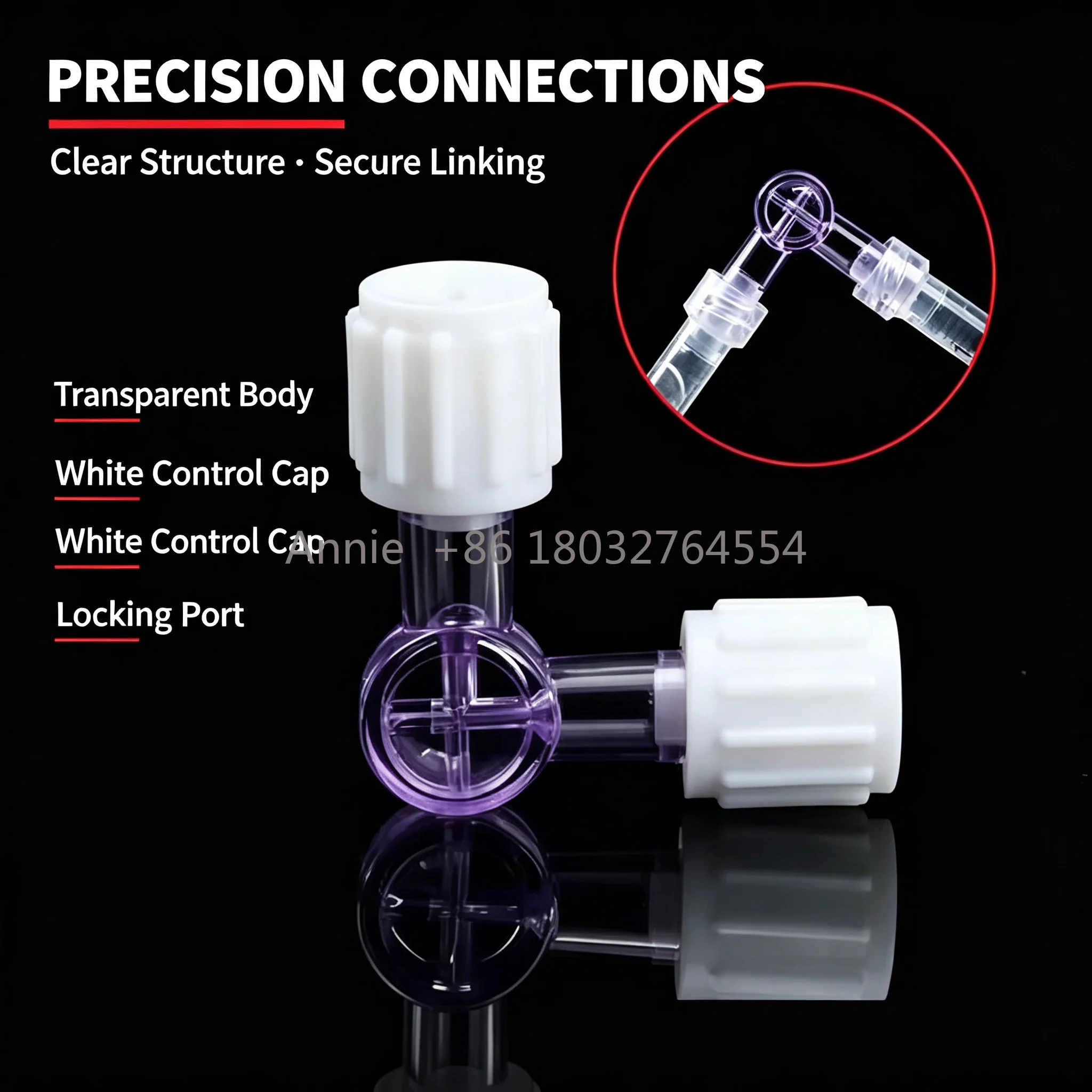 Two-way suction tube syringe flush adapter plug valve for Luer Lock Adapter 2-Way Stopcock Flexiable