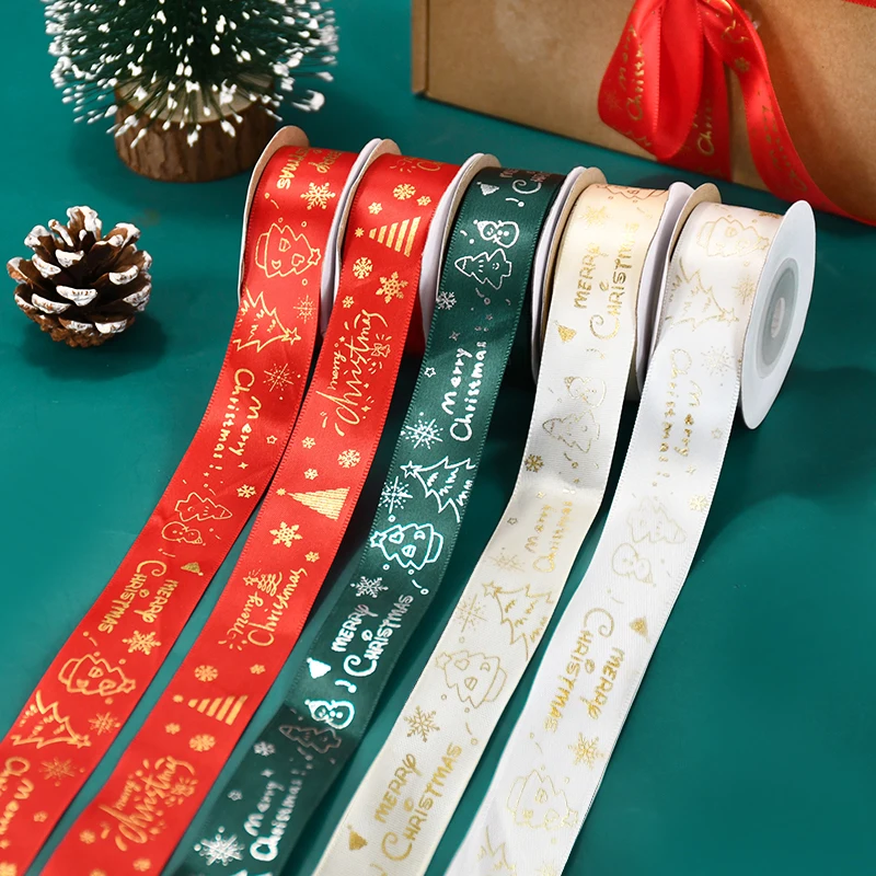 

10Yards 25mm Christmas Polyester Ribbon Merry Christmas Decoration DIY Cake Bouquet Gift Box Packaging New Year Party Supplies