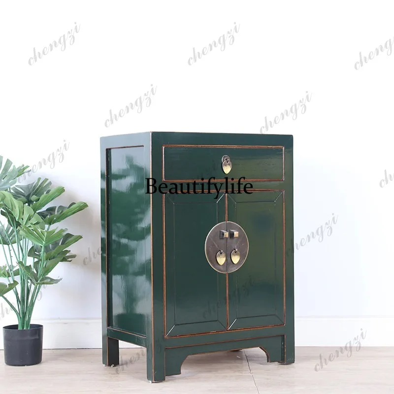 New Chinese solid wood bedside table simple antique old phone cabinet sofa side cabinet retro corner cabinet