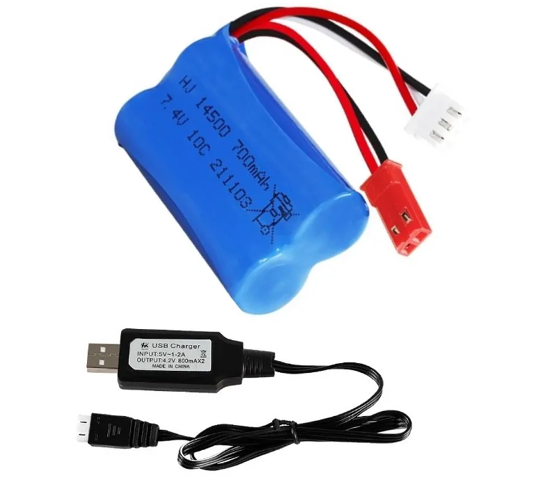 2S 7.4V 700mAh 14500 Akumulator litowo-jonowy JST Wtyczka/USB do żelu wodnego Blaster R/C Zabawki Samochody kaskaderskie Akumulator do samochodów R/C