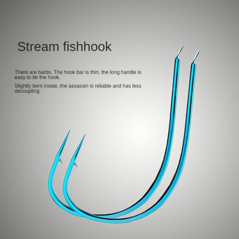 100PCS Fishhook Sharp Tip Slim Fishing Hooks with Barbed Silver Carp Bighead Carp Fishing Material de pesca accessories Blue