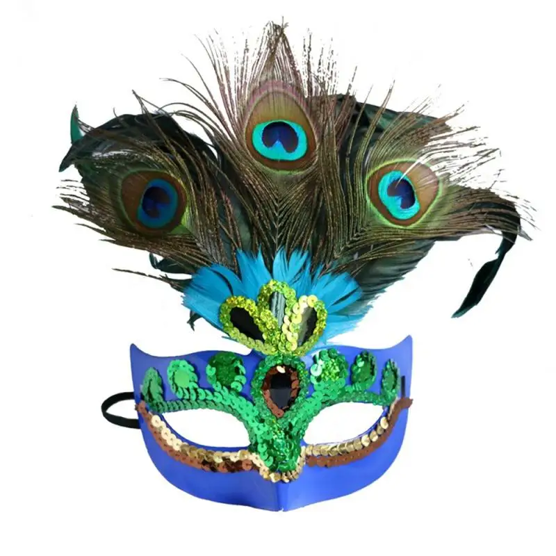 Maskerade Masker Vrouwen Pauw Masker Mardi Gras Masker Blauw Groen Metaal Glanzend Strass Kerst Feest Decoratie Rekwisieten