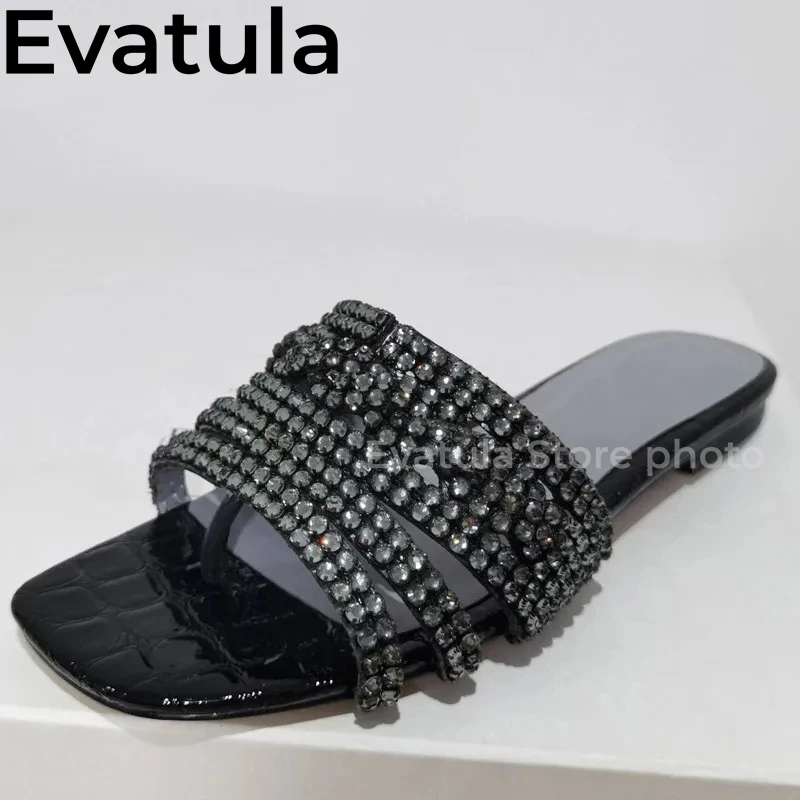 Blingbling strass infradito donna punta quadrata pantofole di cristallo piatto Fashion Party Mules Summer Beach Slides scarpe Femininas