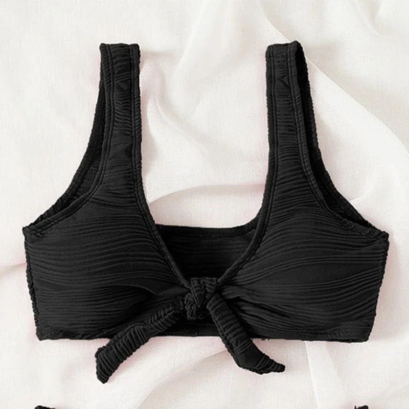 Trendy Solid 2 Piece Swimsuit Women Sexy Lace Up Suspender Thong Bikini Set Summer 2025 New Simple Ladies Beachwear Bathing Suit