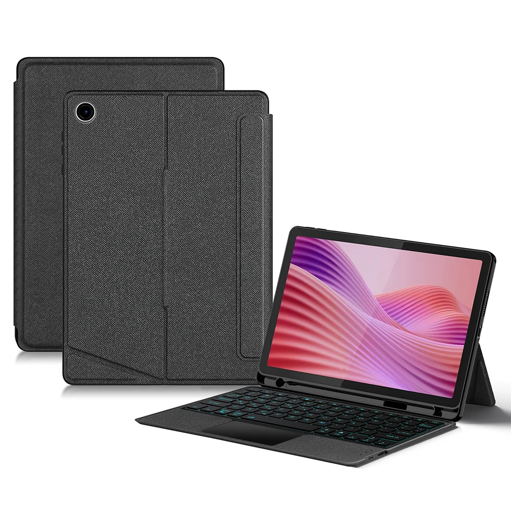 

For Lenovo Tab 10.1 (2025) Leather Case + Bluetooth-Compatible Keyboard with Backlight Trackpad