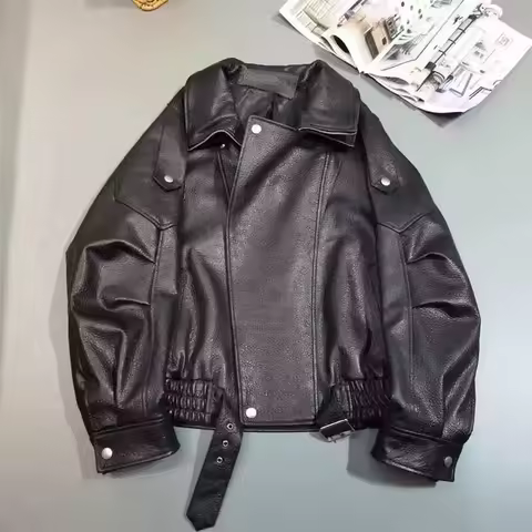 2025 American Street Fan Car Boys Handsome Tough Guy PU Leather Coat Autumn And Winter High-grade Wind-proof Couple Windbreaker