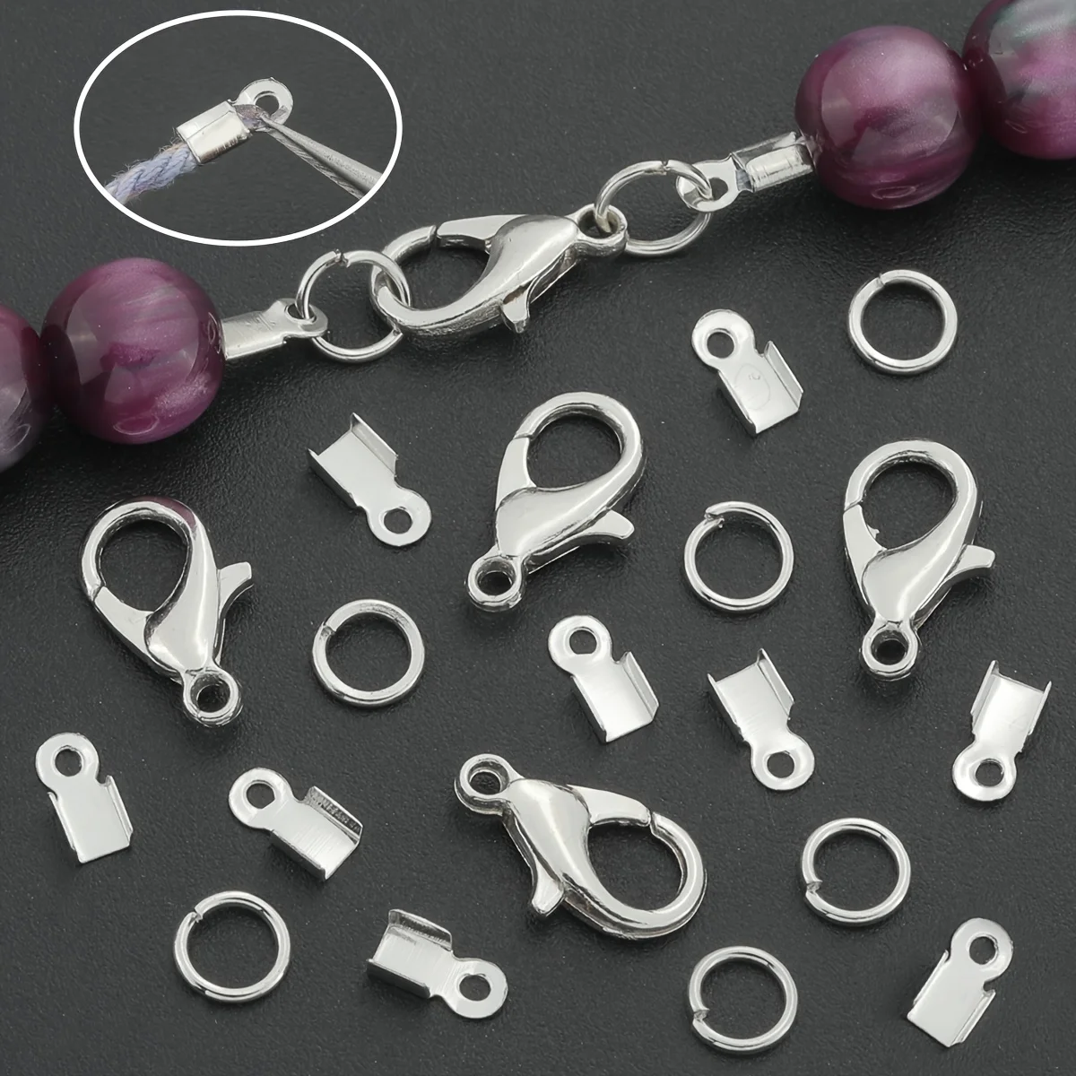 250 Pcs/Box Necklace Clasp Set Includes Lobster Clasp, Open Ring and Clasp Suitable for DIY Jewelry Making
