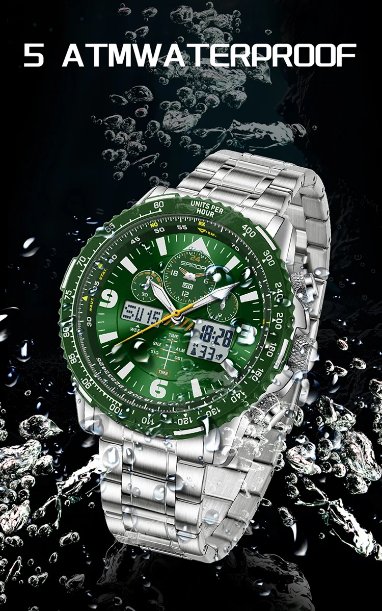 SANDA Neue Business-Quarzuhren für Herren, modisches Edelstahlband, Datum, multifunktionaler Chronograph, 5 Bar, wasserdichte Uhr – Detail 17