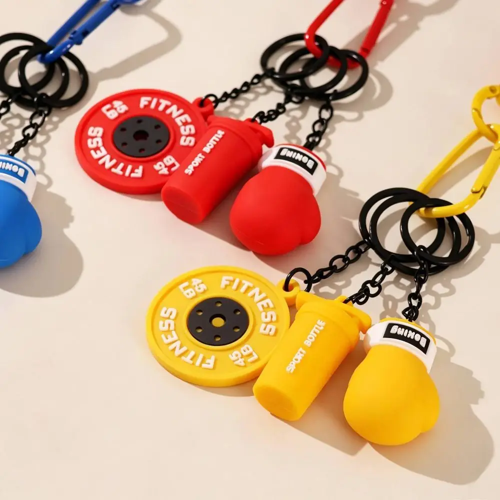 PVC Boxing Glove Keychain Metal Key Rings Multiple Charms Fitness Charm Keychain Wrist Strap Fitness Theme Workout Key Ring