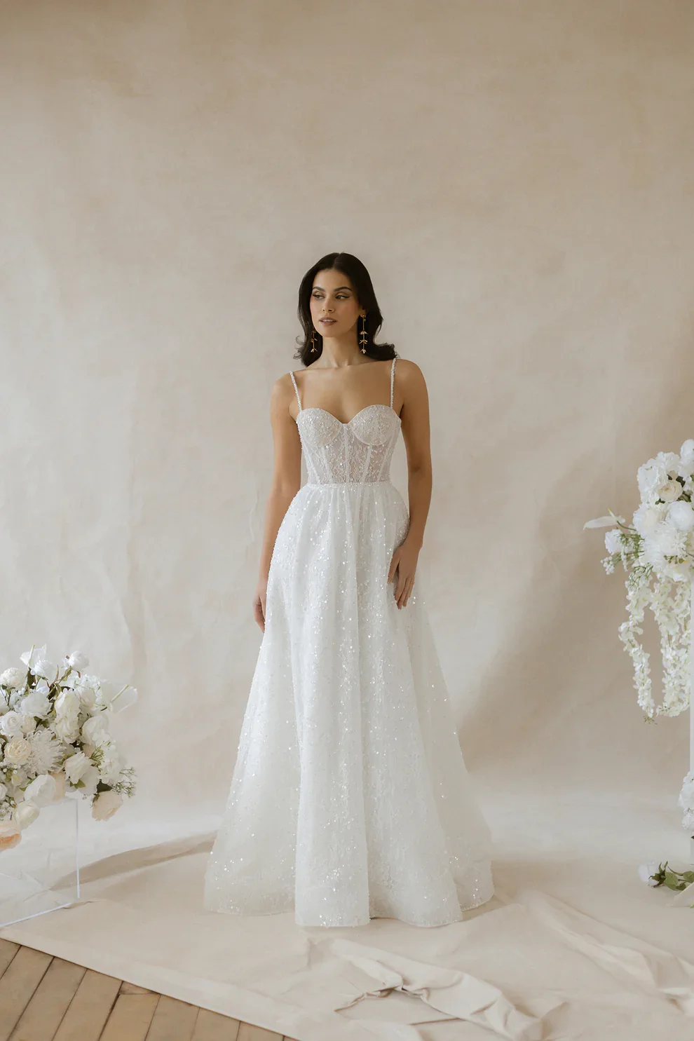 

Customized Wedding Dress For 2025 With Thin Suspenders Heart-Shaped Collar Sequins Backless Design And Large Skirt Hem