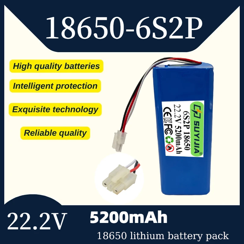 

22.2V 5200mAh 6S2P Li-ion Battery Pack - 18650 Rechargeable Battery for DIY/RC Drone/Robot - BMS Protection