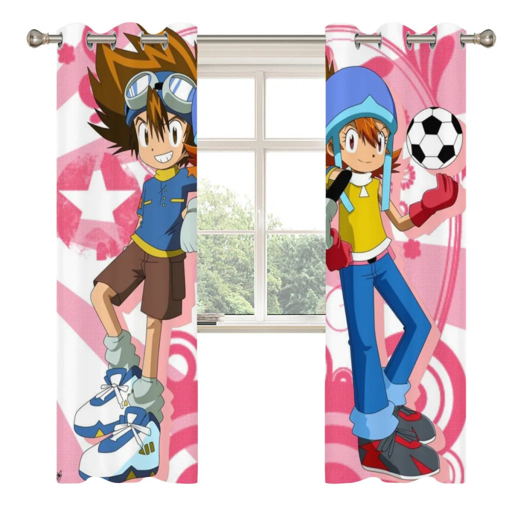 Digimon Window Curtains  for Living Room Bedrooms 2 pieces Aesthetic Room Decoration