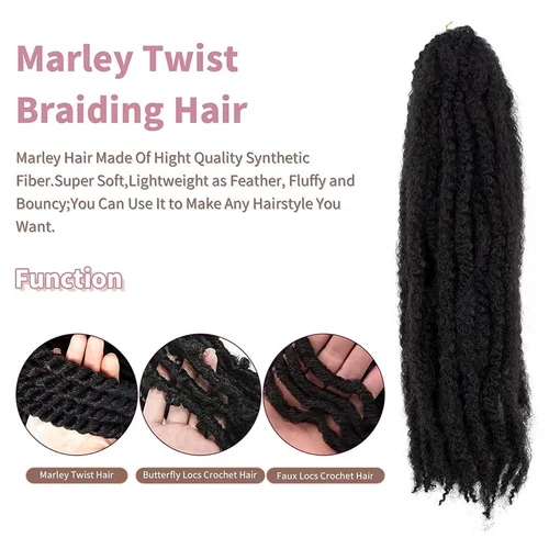 Imagen 2 del producto Pelo trenzado sintético Marley de 18 pulgadas, pelo Afro rizado de ganchillo para extensiones de cabello largo y elástico