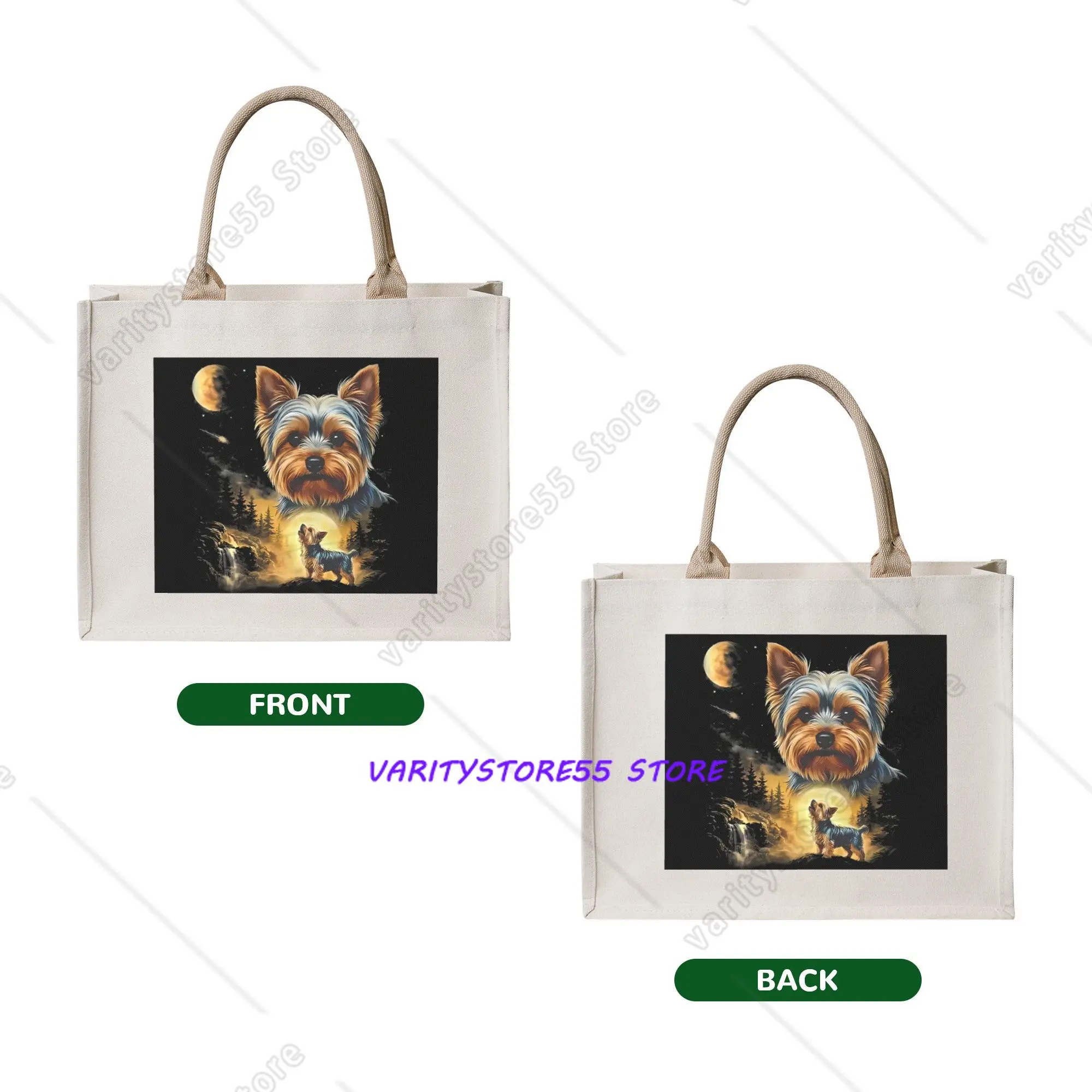 Recycling Yorkie Howling To The Moon Shopping Bag Women Tote Bag Portable Yorkie Dog  Groceries Shopper Bags