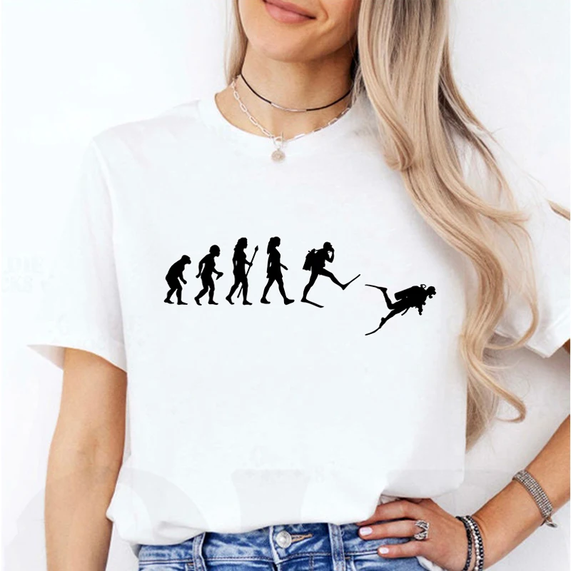 Evolution of Diving Tee Shirt Women Clothes Funny Scuba Diver Girl Designer Harajuku Tshirt Summer Short Sleeve Harajuku Tees