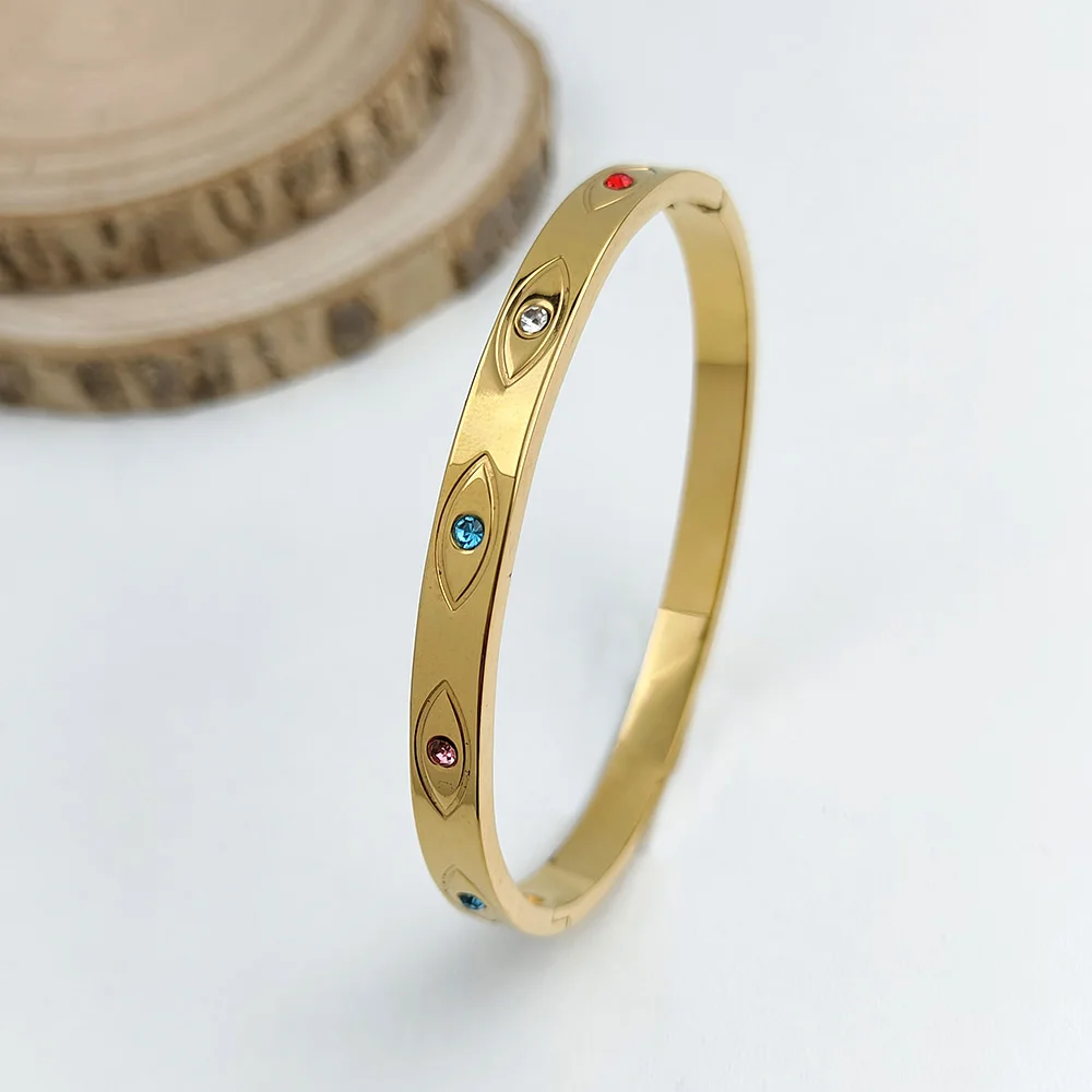 Classic Devil\'s Eye Stainless Steel Gold Plated Bracelet, High Quality Waterproof Women\'s Bracelet, Wedding Party Jewelry