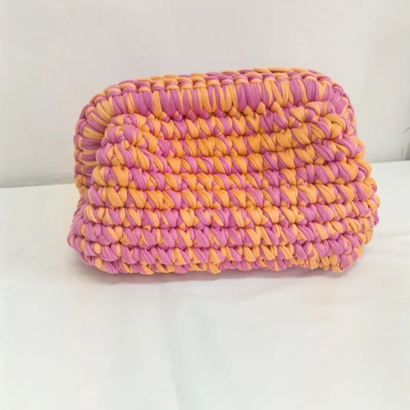 حقيبة يد كروشيه بشريط الدوبامين، حقيبة يد بشريط قماش كروشيه يدويًا، ليلة سحابة