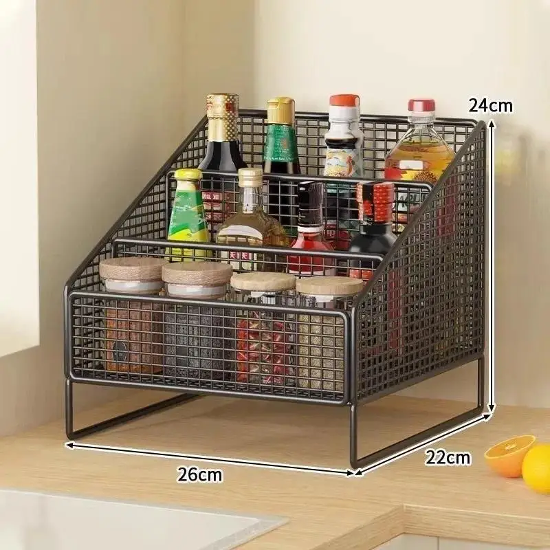 Sturdy Kitchen Countertop Organizer Metal Basket Organizer Shelf Kitchen Storage Rack Space-Saving Multi-purpose Spice Organizer