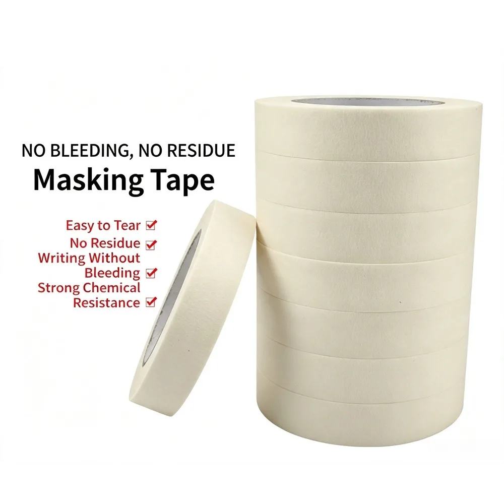Masking Tape, Easy Tear Beige Painters Tape No Residue, Single-Sided Masking Paper Tape for Painting, Car Spraying, Art Craft, Decoration, 2.4cm × 2000cm, 2 Rolls