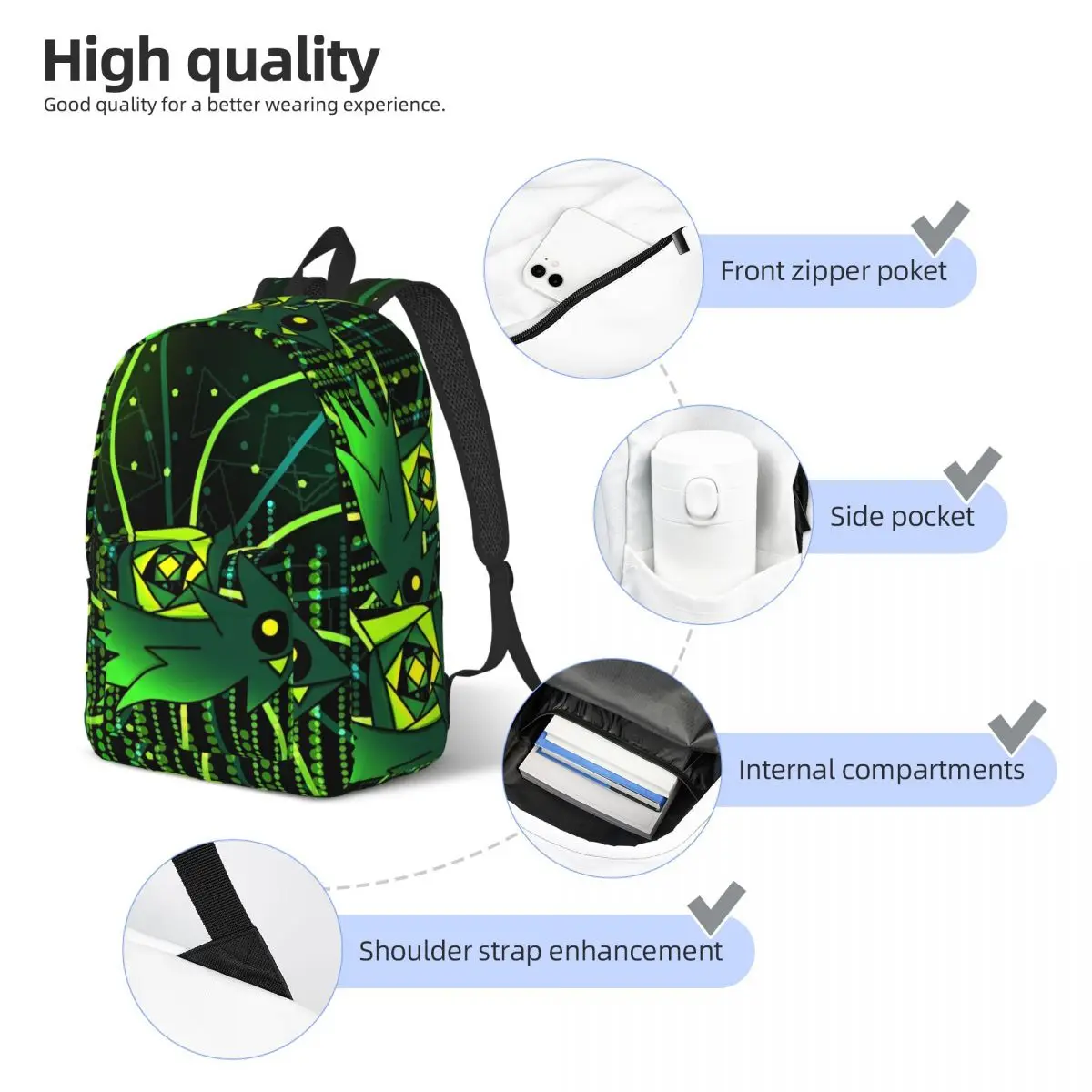 Geometry Cube Gaming Dash Backpack for Men Women Fashion High School Work Daypack Laptop Canvas Bags Lightweight