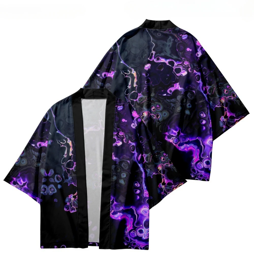 Samurai Beach Cardigans, Loose Kimonos, Cosplay Tops for Men and Women Capes Blue Flame Print