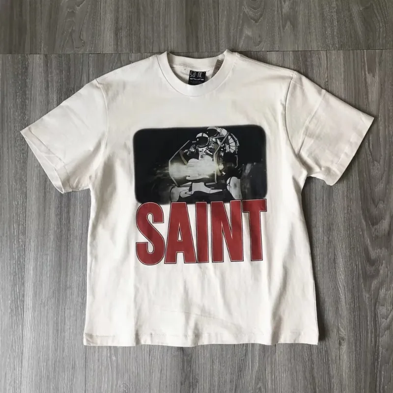 

Fashion Luxury Brand SAINT OF MICHAEL High Street Astronaut Graphics Printed Vintage Clothing Tops Tees T Shirt for Men Summer