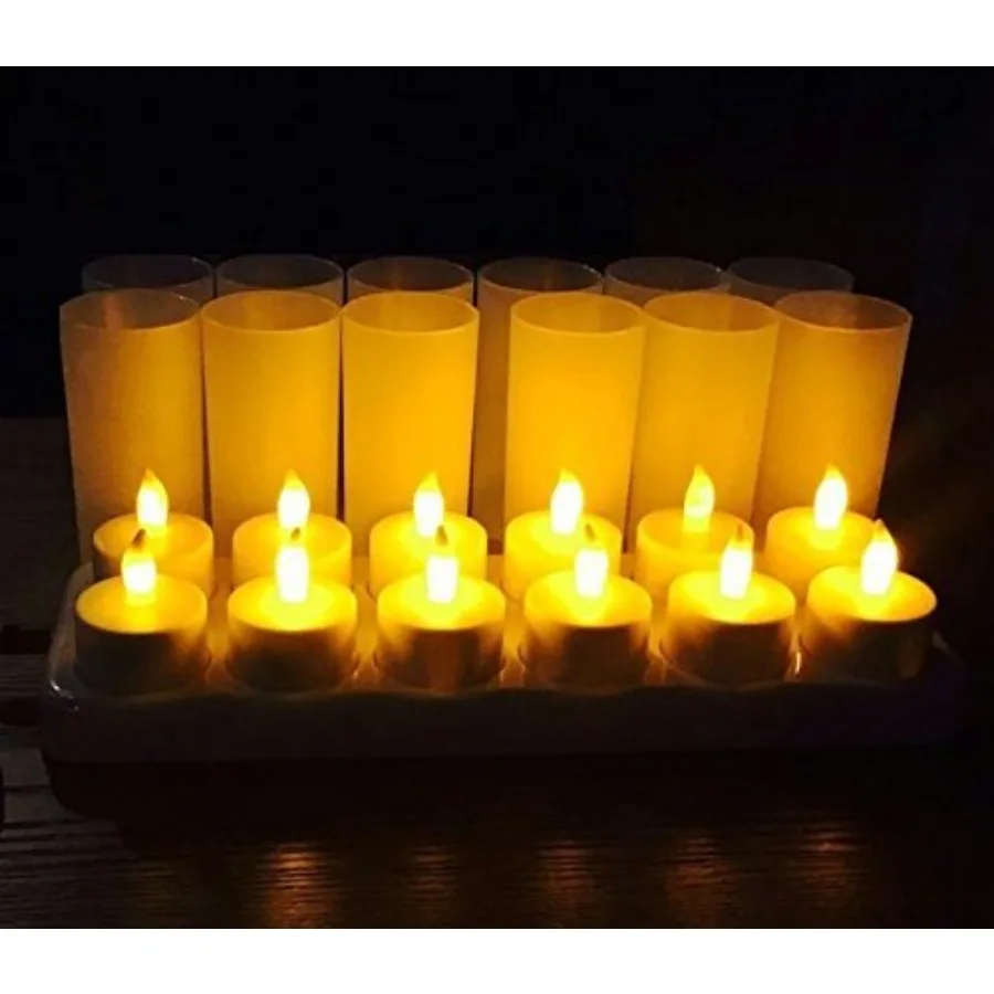 

Светодиодные перезаряжаемые свечи, 12 штук, электронные чайные свечи без пламени, на батарейках, без огня