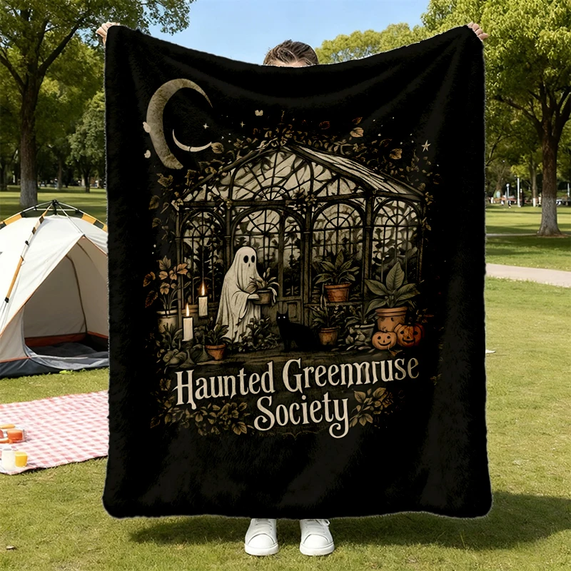Haunted Greenhouse Society Soft Blanket, Comfort Halloween Comfy Blanket, Spooky Plant Lady Flannel Blanket, Botanical C