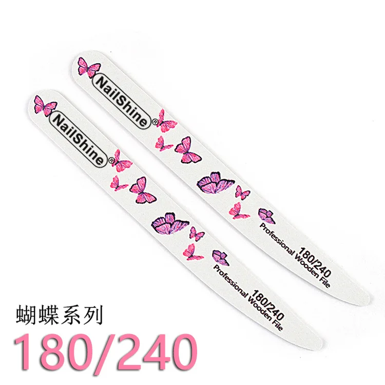 50 pcs Wooden Nail Files 100/120 100/180 150/180 180/240 White Sanding Files  with butterfly printing eva Emery Board