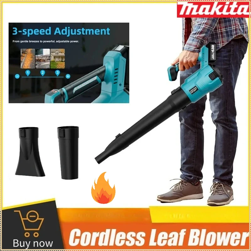 

Беспроводная электрическая воздуходувка Makita, ручной инструмент для эффективной очистки от листьев, снега и пыли, работающий от аккумулятора Makita.
