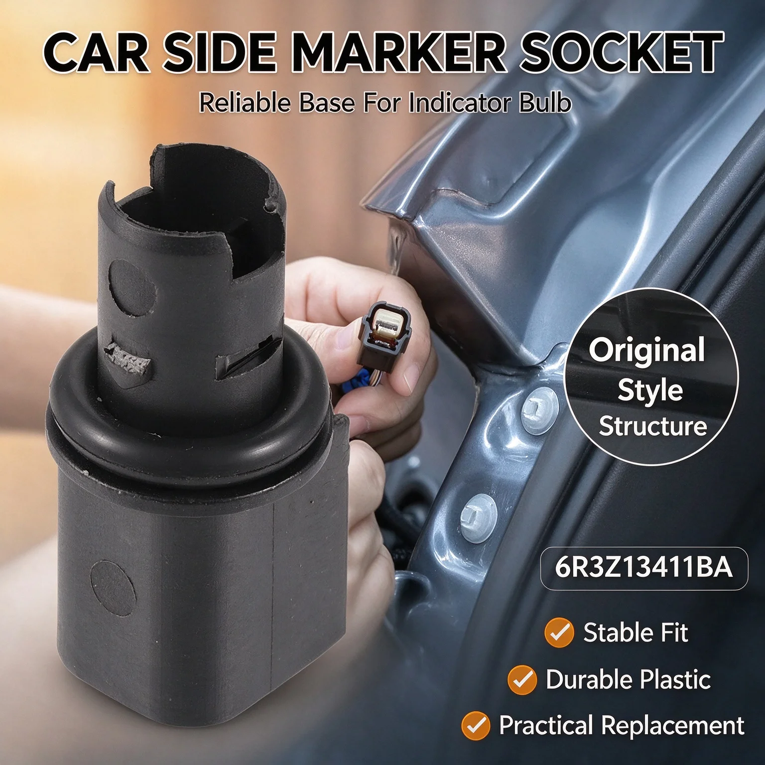 Car Side Indicator Marker Light Lamp Socket Holder 6R3Z-13411-BA for Ford Fiesta 2011-2013 Mustang 2005-2021 Ranger 2019-2021