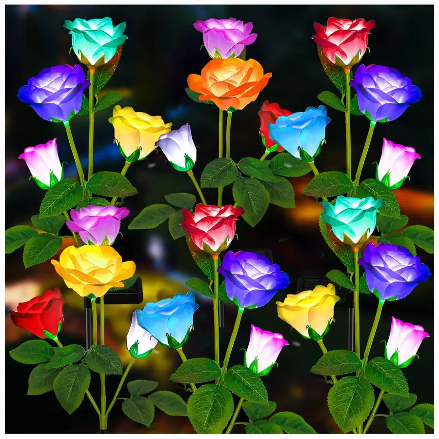 

Solar Garden Lights Upgraded Outdoor Light, 7 Color Changing Rose Lights for Yard,Garden Decoration, Enlarged Solar Panel, More