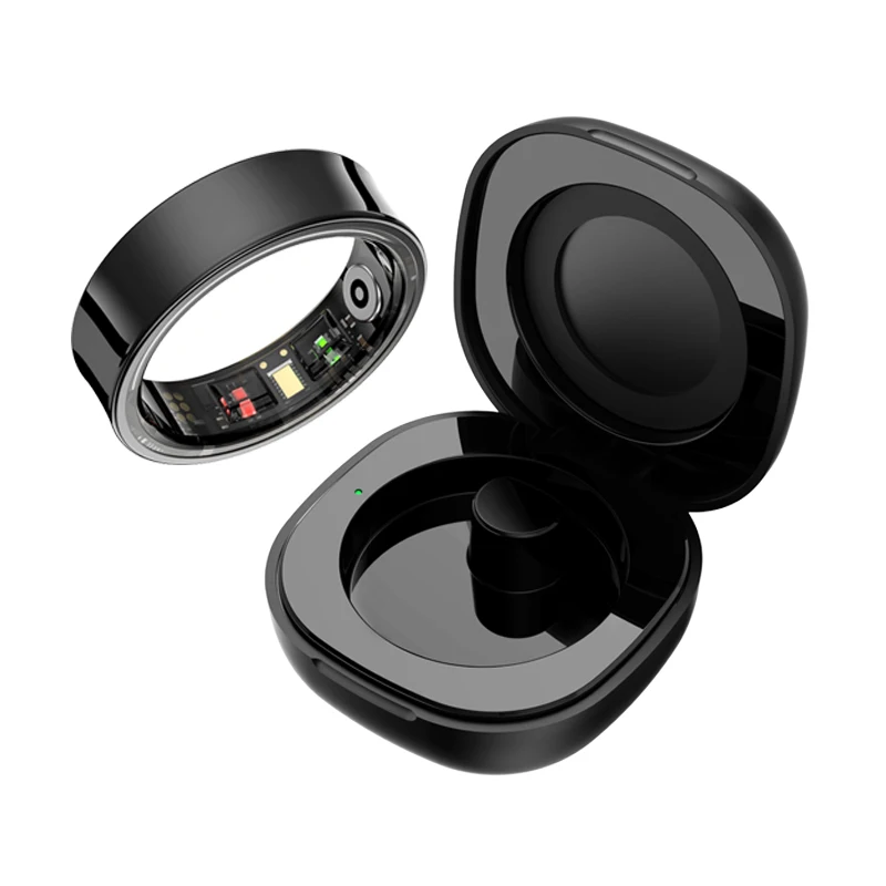 Nuovo R09 Smart Ring Uomo Donna con custodia di ricarica, monitoraggio della salute e del sonno della temperatura della pelle 5ATM impermeabile per telefono Android IOS