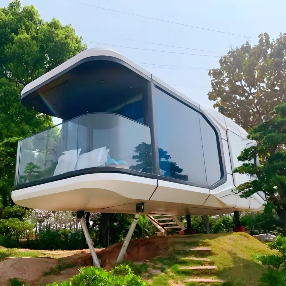 منزل حاوية جاهز بتصميم حديث للاستخدام العائلي، منزل صغير محمول للمكتب في الفناء الخلفي