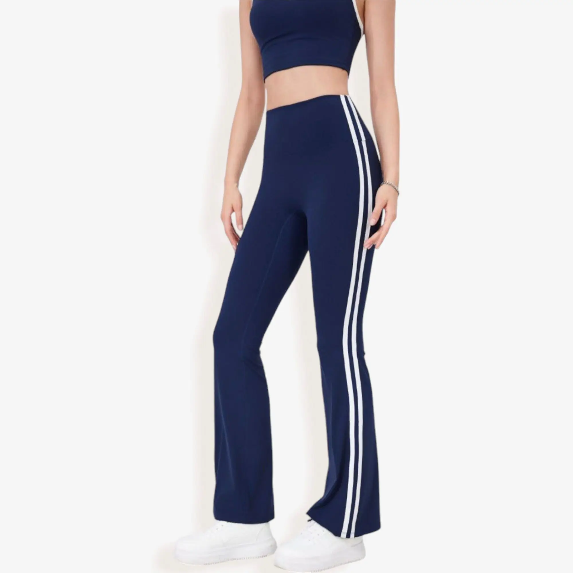 Women's High Waist Flare Legging Pants with Side Stripes