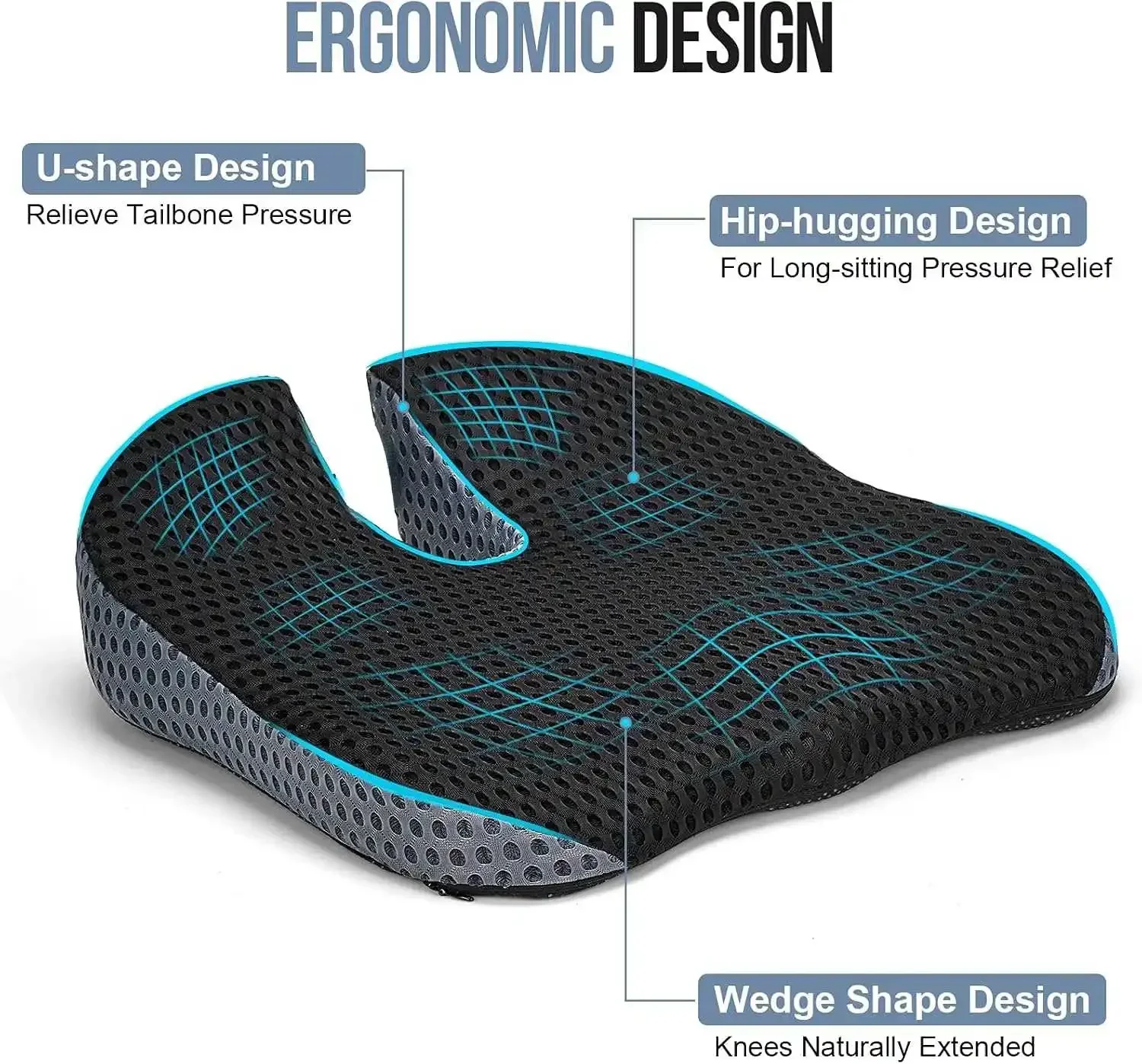 Memory Foam Car Wedge Seat Cushion for Driving, Height Booster & Posture Support, Mesh Seat Pad with Adjustable Straps