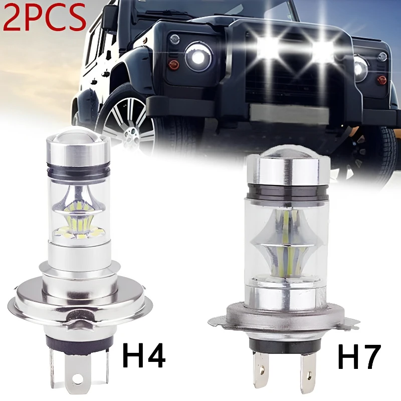 2Pcs 100W H4 H7 HID White LED Headlight Bulb Super Bright White Led Car Driving Fog Light Lamp Auto Fog Lamps Car Accessories