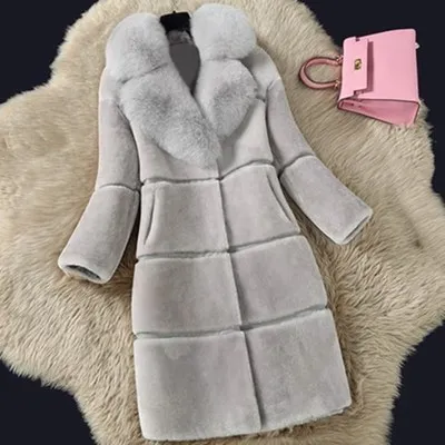

Autumn Winter New Versatile Solid Color Women Fur Patchwork Coat Fashion Medium To Long Female Imitation Fox Fur Collar Coats