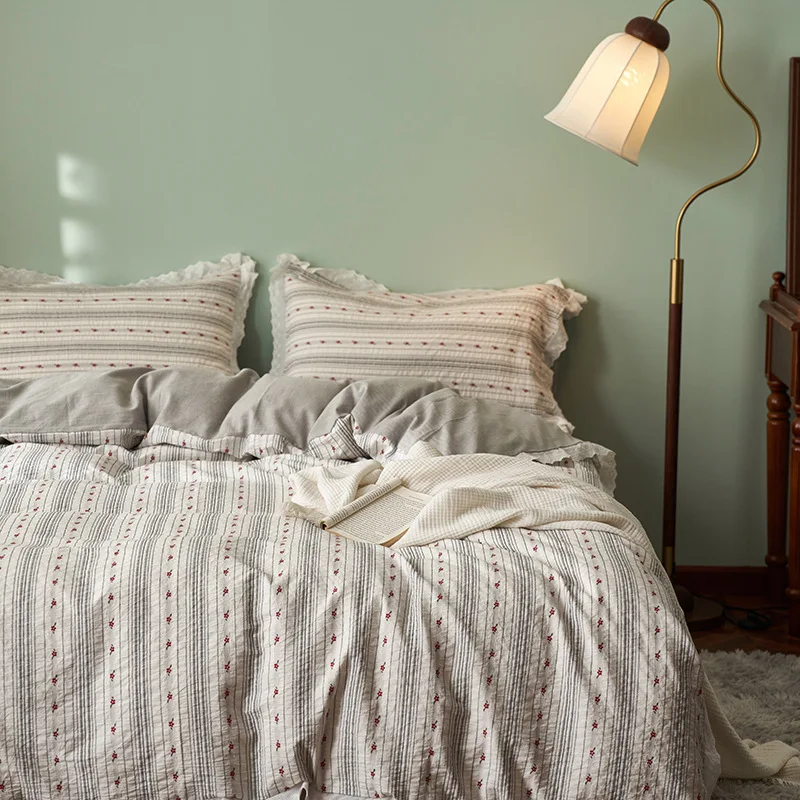 

Customizable Japanese-style retro striped cotton 60-piece yarn-dyed air cotton four-piece set