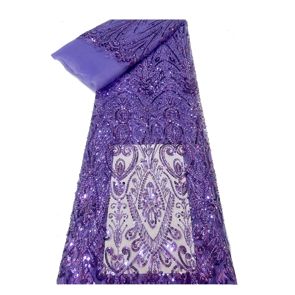 아프리카 스팽글 레이스 원단 2025 고품질 나이지리아 프랑스 튤 비즈 레이스 원단 여성 드레스 웨딩 파티 고급 드레스