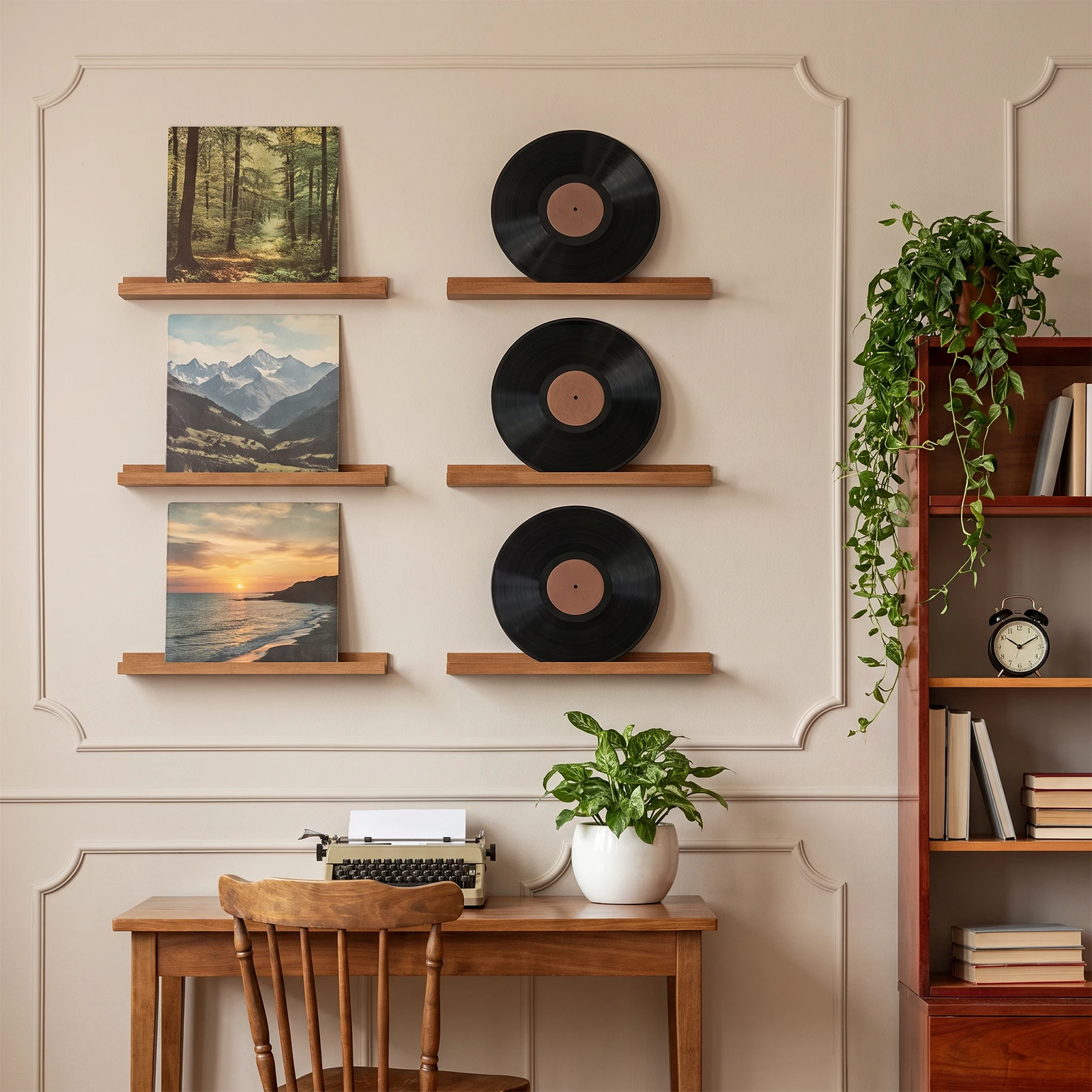 6pcs 31cm Wall Mount Wood Vinyl Record Shelf Small Record Display Holder Record Album Storage Floating Shelves