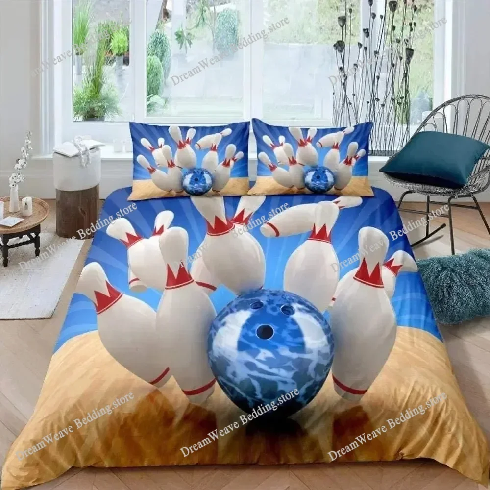 3D Print Bowling Bedding Set, Sports Games Comforter Cover Twin Full Size for Kids Boys Girls Children Fashion Quilt Cover Set