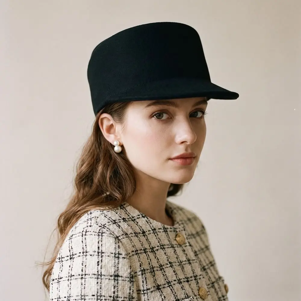 Fashion British Style Wool Equestrian Hat Retro Charm Fedora Hat Solid Color Teardrop Wool Topper Hat Banquet