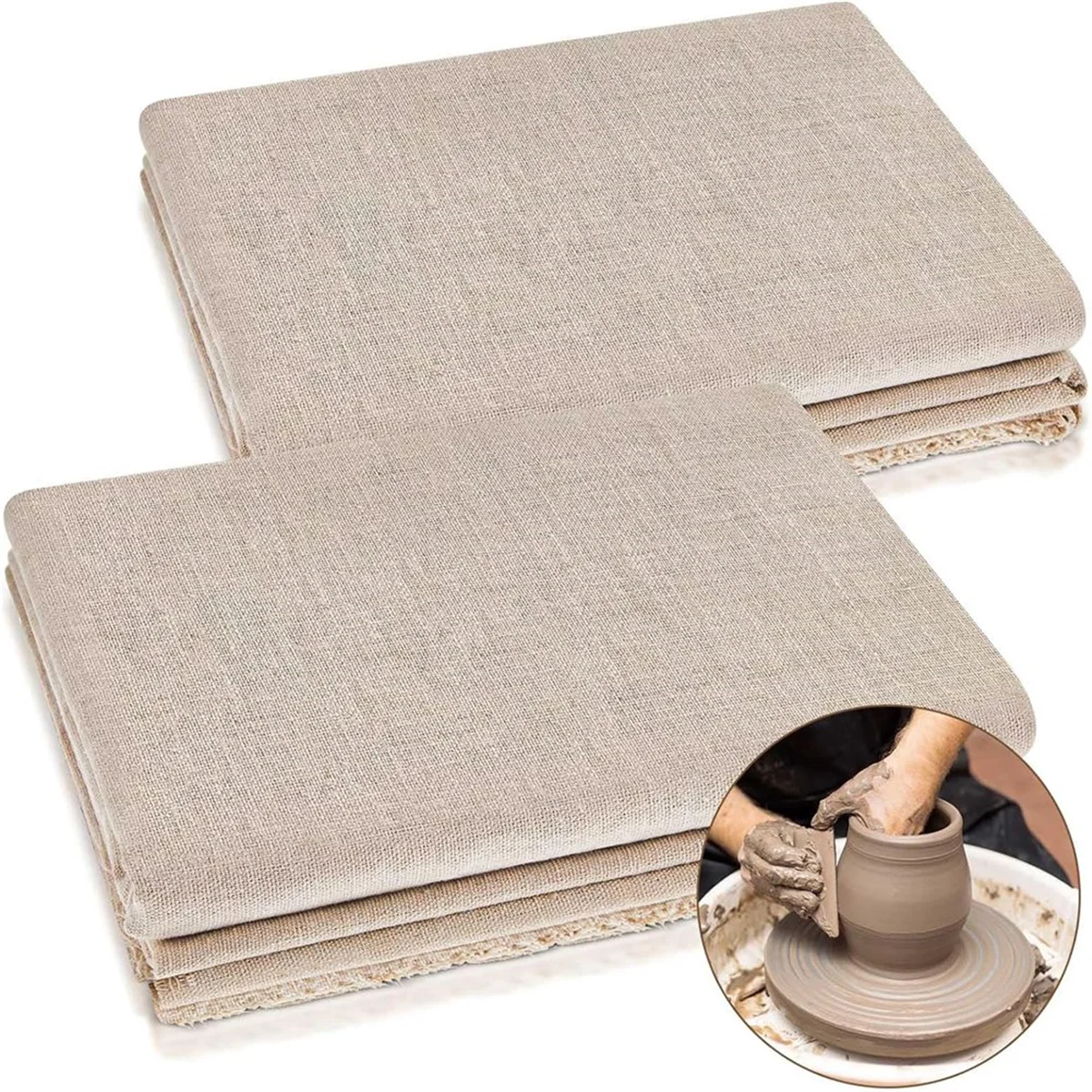 2Pcs Pottery Linen Cloth Hessian Clay Sculpture Tool Washable Reusable Drop Cloth for Paint Painting 39 X 59Inch