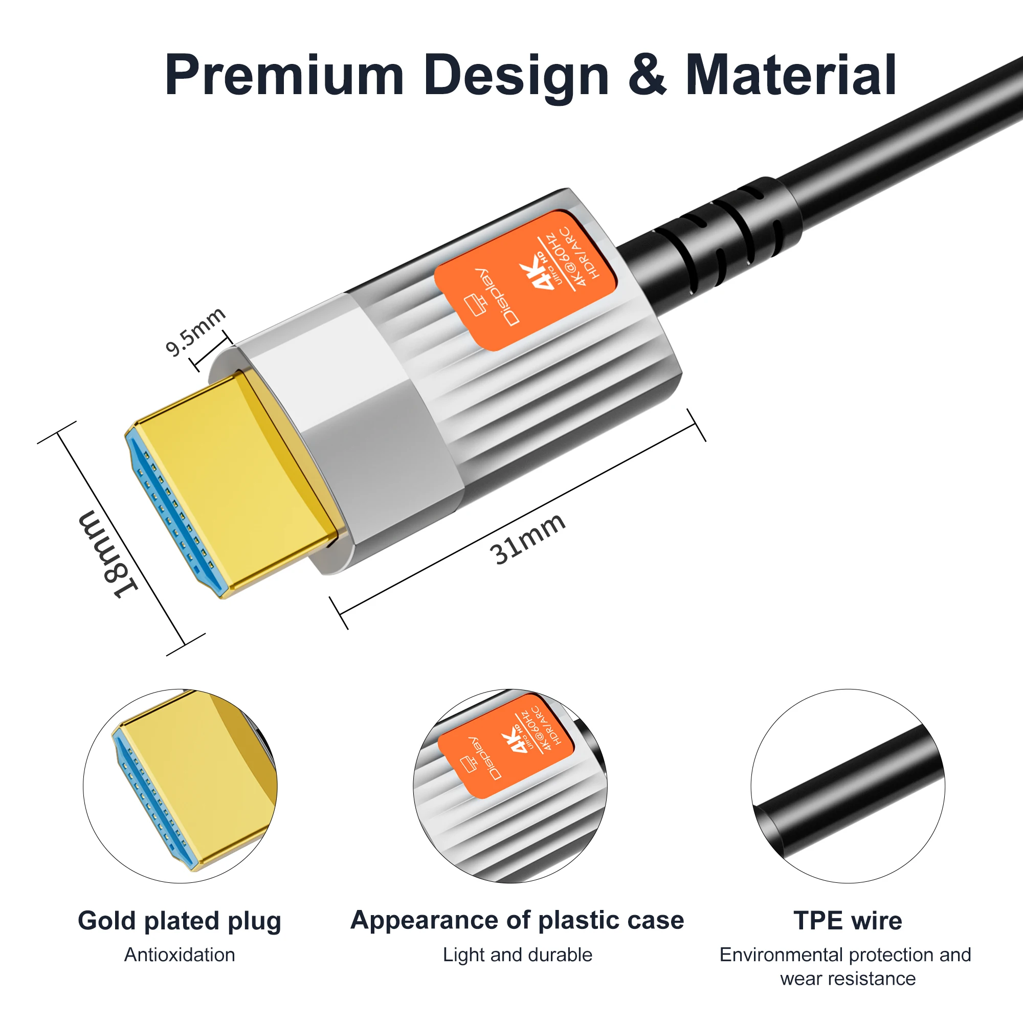 4k HDMI Optical Fiber Cable 4K60Hz HDMI-compatible Ultra High Speed 18Gbps HDR eARC Fiber Optic HDMI 2.0 Cables For TV PC Laptop