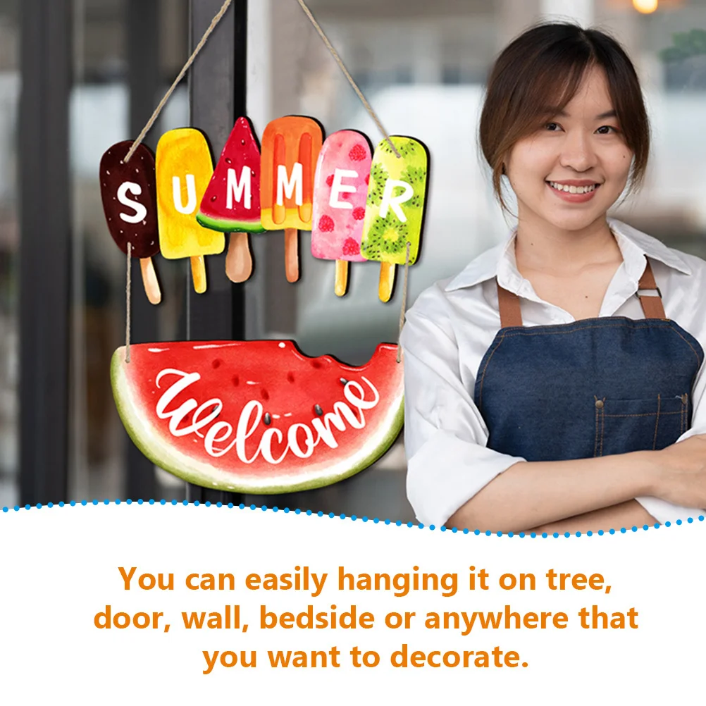 

1Set Ice Cream Summer Sign Welcome Door Hanger Rustic Wood Hanging Decor for Front Door Wall Garden Home Office
