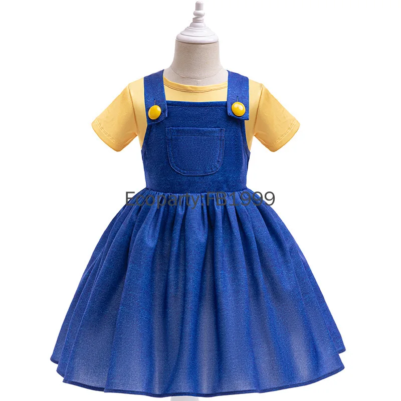 2pcs Set Kids Halloween Costume Yellow Striped Top Strap Dress Set Baby Girls Boy Carnival Party Stage Performance Costumes