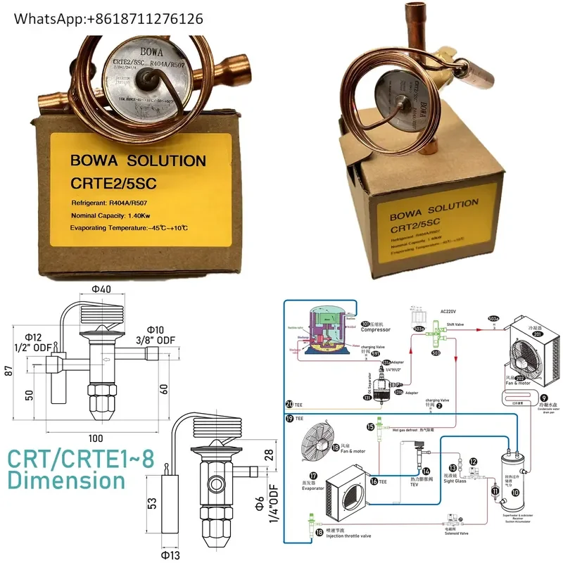 1pcs 1.4KW R404a Thermal Expansion Valve for CM1850 Compatible with SC15CL Compressor Refrigeration Parts